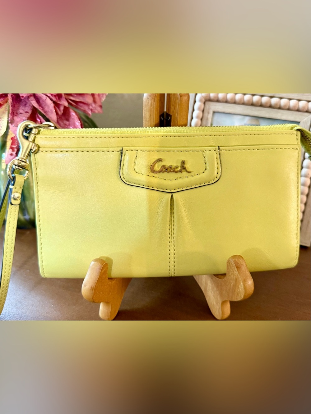Coach Bright Yellow Leather Zippy Wallet Wristlet